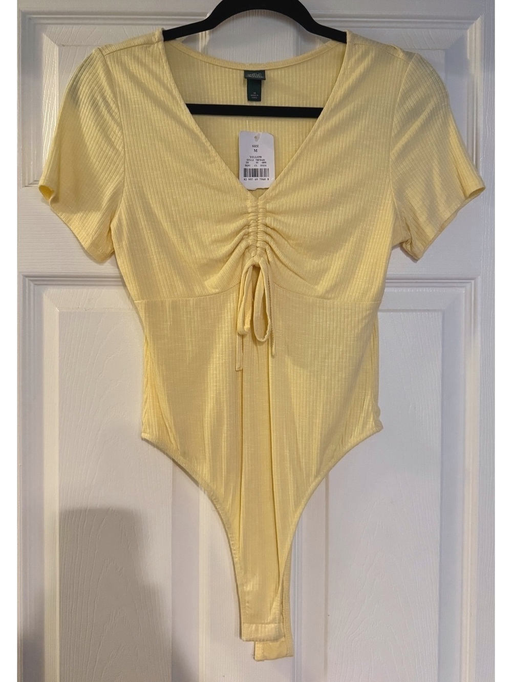 NWT Wild Fable Pastel Light Yellow Ribbed Drawstring Bodysuit - Size M